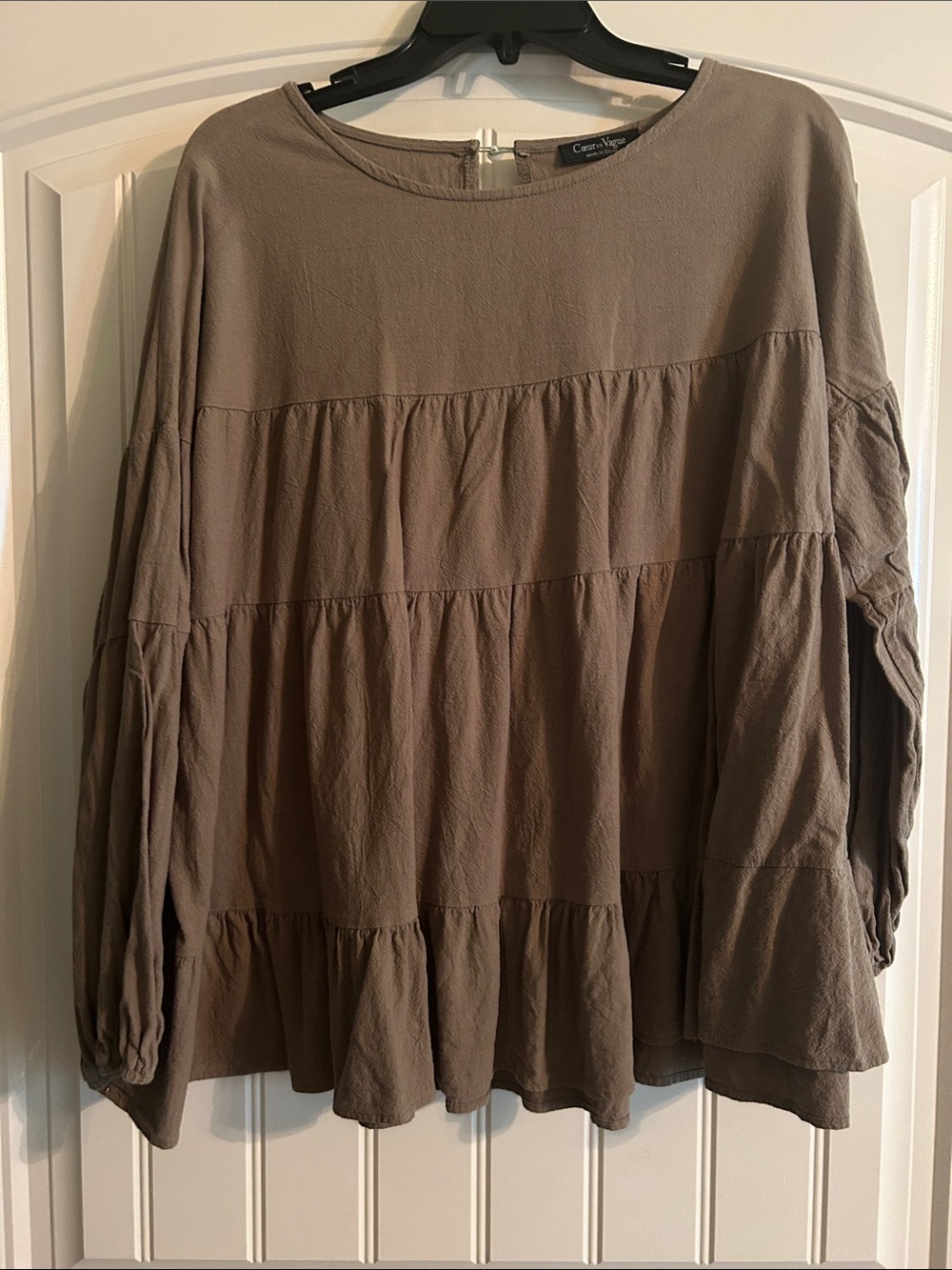 Casual Tiered Long-Sleeve Tunic - Taupe